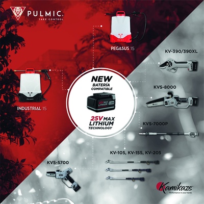Pack Ahorro Pulmic Pegasus 15 + Kamikaze KVS5700: Pulverizador El�ctrico y Motosierra de Poda + Bater�a y Cargador Triple